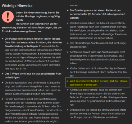 Bedienungsanleitung Sandfilteranlage